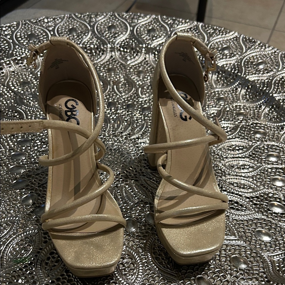 GBG Los Angeles Gold Strappy Heels